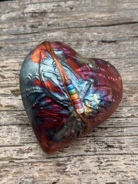 J. Davis Raku Pottery Dragonfly Inner Spirit Rattle Shaker Puffed Heart Beaded
